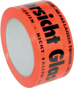 Gerlinger PVC-Warnband Vorsicht Glas in Leuchtorange, Breite: 5 cm, Länge: 66 m - Bild 1