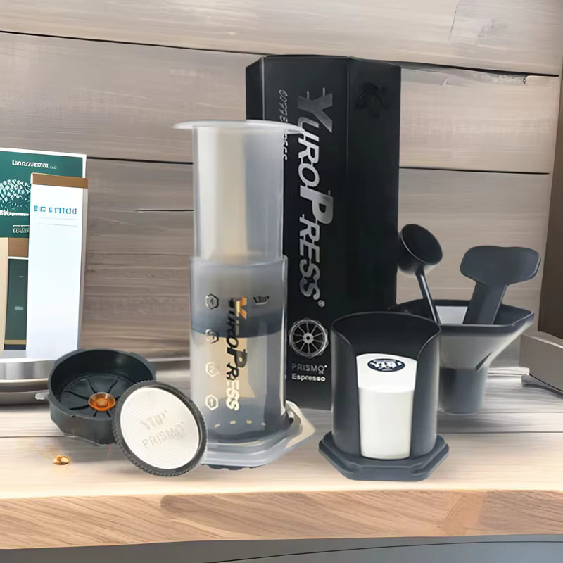 YRP Tragbare Espresso-Kaffeemaschine und French Press in Grau für Camping, Reise und Zuhause - Bild 4