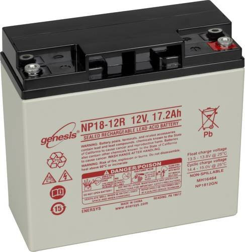 EnerSys Hawker Genesis NP18-12 Bleiakku 12V 17,2Ah Blei-Vlies AGM Schwarz B/H/T: 181 x 167 x 76 mm M5-Schraubanschluss - Bild 1
