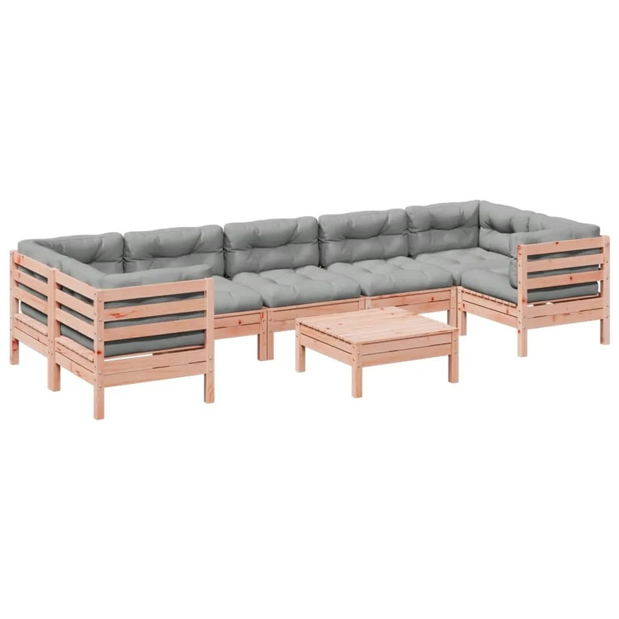vidaXL 8-tlg. Garten-Sofagarnitur aus Massivholz Douglasie in L-Form mit Kissen und Ottoman, Farbe: Braun/Grau - Bild 2