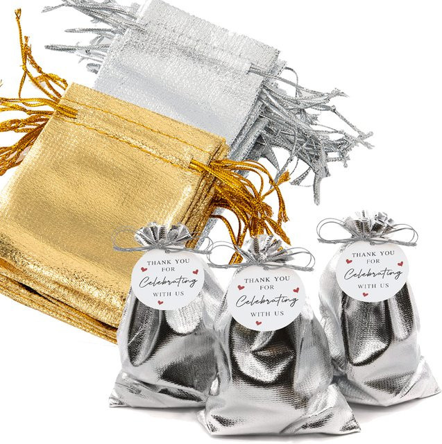 50 Stück Organza Schmuckbeutel mit Kordelzug in Gold und Silber für Geschenke und Hochzeiten - Bild 1