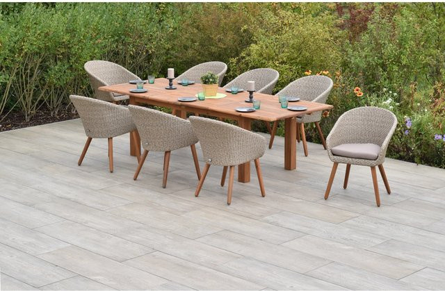 Merxx Aronne Gartenmöbel Set aus Akazienholz in Braun, 9-teilig mit ausziehbarem rechteckigem Tisch und 8 Sesseln - Bild 1