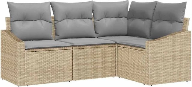 vidaXL Garten-Sofa-Set 4-teilig aus Poly-Rattan in Beige mit Polstern für Terrasse und Garten - Bild 1