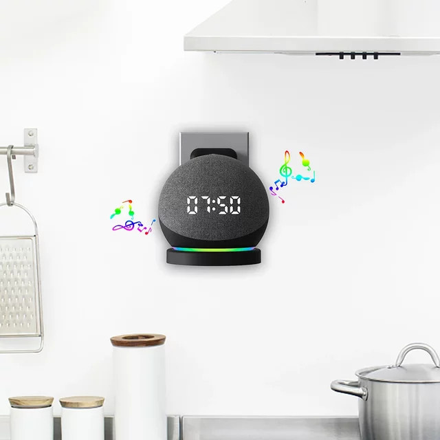 Wandhalterung für Amazon Echo Dot 5 und 4 in Schwarz mit integriertem Kabelmanagement aus Kunststoff - Bild 1