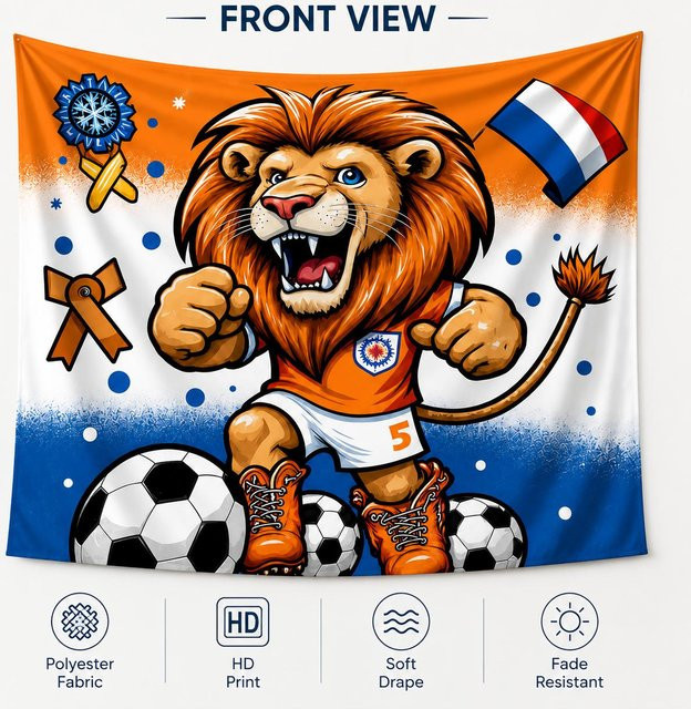 Wandteppich Niederlande Flagge mit Oranger Löwe Wandbehang JMG Household Supplies B/H: 120 x 180 cm, Orange/Mehrfarbig - Bild 1