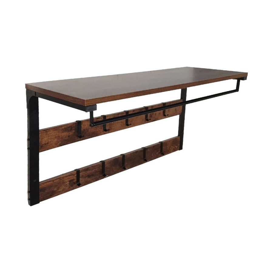 Relaxdays Wandgarderobe im Industrial Design aus MDF und Eisen mit 10 Haken, Kleiderstange und Ablage, Dunkelbraun/Schwarz, B/T/H: 80 x 42 x 30 cm - Bild 2