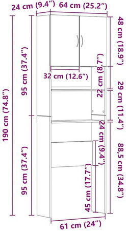 Waschmaschinenschrank Yiwydaa in Altholzoptik, Farbe Braun, B/T/H: 64 x 24 x 190 cm
