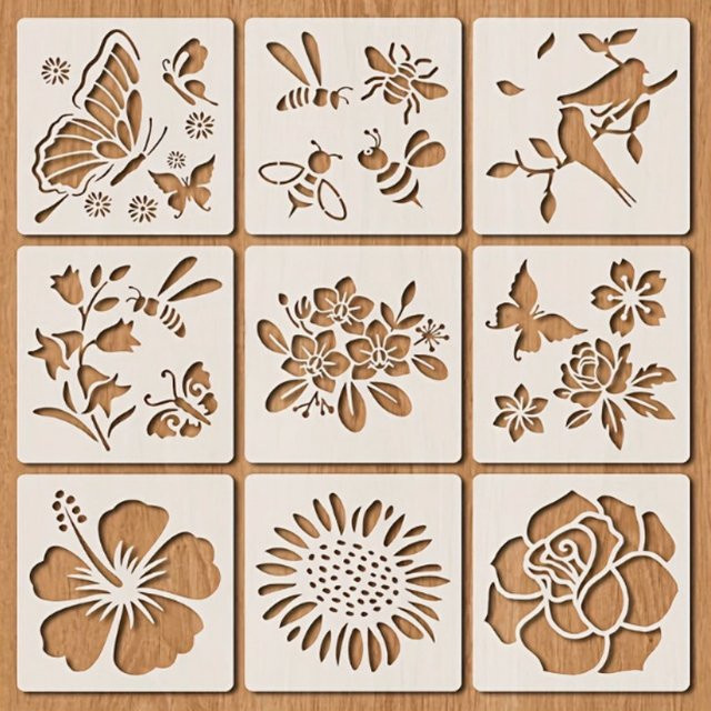 Bview Art Schmetterlingsschablonen zum Malen, 9er-Pack wiederverwendbare DIY-Vorlagen in Weiß für Wandkunst, Sprühmalerei und Bastelprojekte - Bild 1