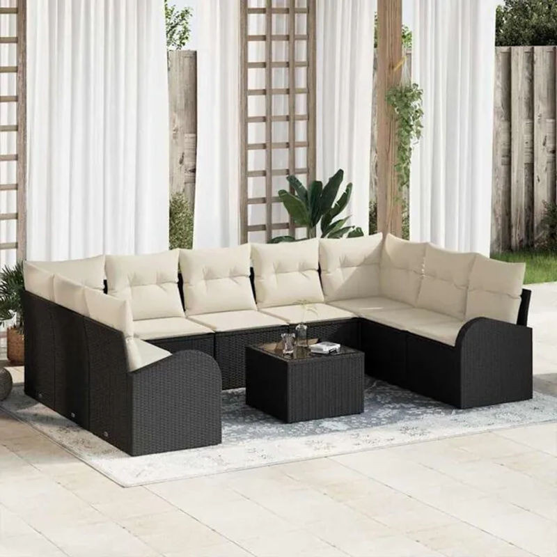 vidaXL Loungemöbel Garten-Sofa-Set aus Polyrattan in Schwarz, 10-teilig - Bild 1