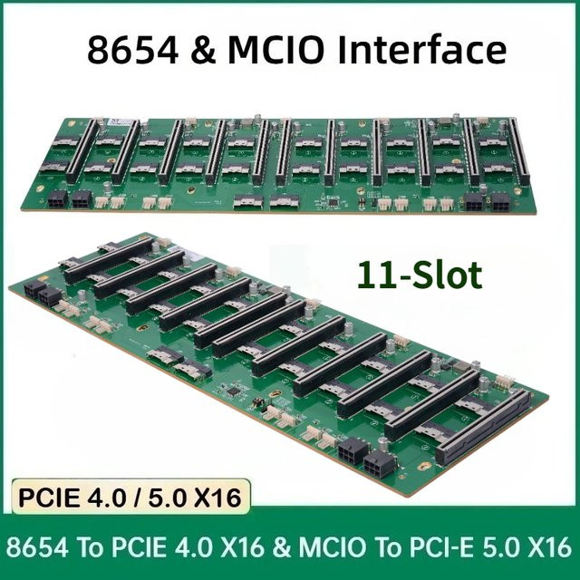 SPEEDIER MCIO zu PCI-E 5.0 X16 und 8654 zu PCIe 4.0 X16 Basis 8/10 Multi-Card 11-Slot 16X GPU Grafikkarten-Erweiterung für Server-Motherboards in Grün - Bild 1