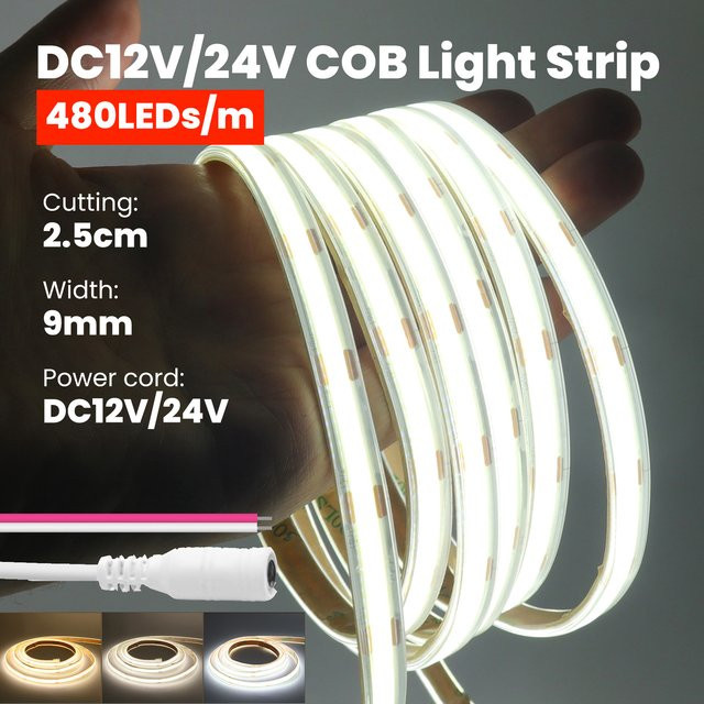 XUNATA COB LED Streifen Licht IP67 Wasserdicht, Weiß, 12V, flexibles Neon Band mit hoher LED-Dichte - Bild 1
