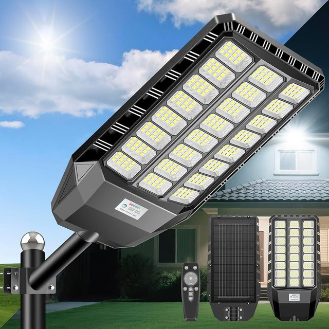 Adewalk Solar-Straßenleuchte in Schwarz mit 1008 LEDs, 2000W, 25000mAh Akku, IP67 Wasserdicht, Bewegungssensor, Dämmerungssensor und Fernbedienung für Garten und Außenbereich - Bild 1