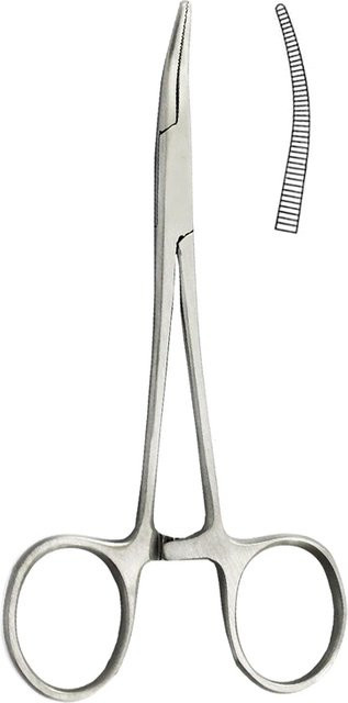 Chirurgische Blutstillende Zange aus Edelstahl mit gebogener Spitze und Locking-Funktion in Silber - Bild 1