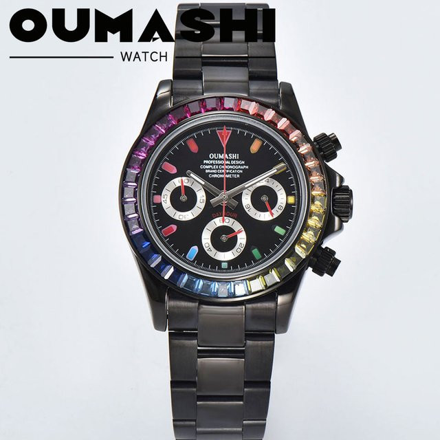 OUMASHI Chronograph, Edelstahl, Saphirglas, Schwarz, Herren - Bild 1