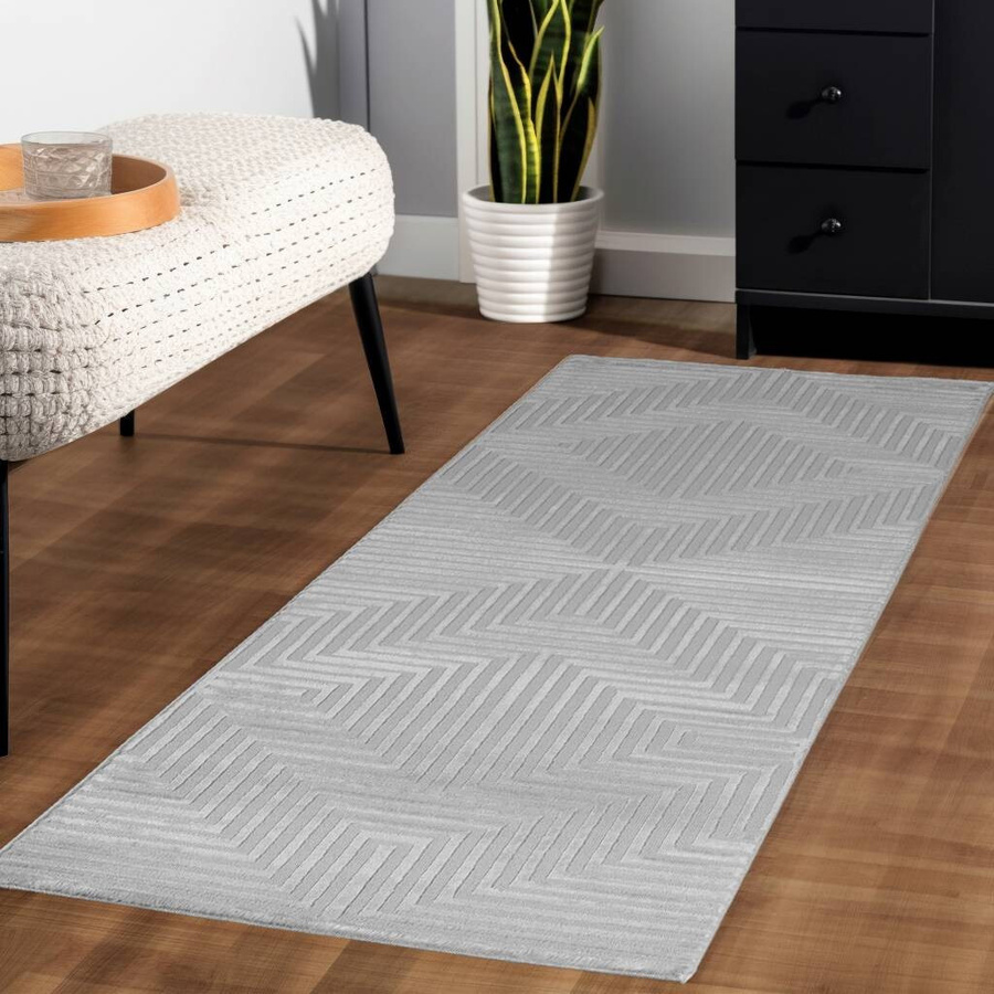 Ayyildiz Kurzflorteppich Sahara in Silber im Boho-Stil mit 3D-Design, Breite: 80 cm, Länge: 250 cm - Bild 2