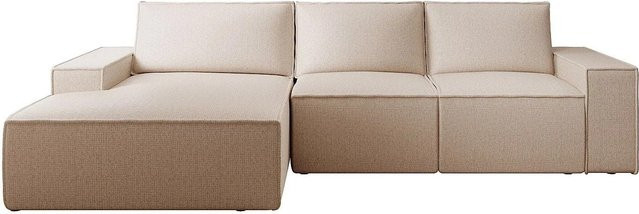 Vente-unique Schlafsofa Amelia in Beige mit L-Form und Schlaffunktion, Breite: 297 cm - Bild 1