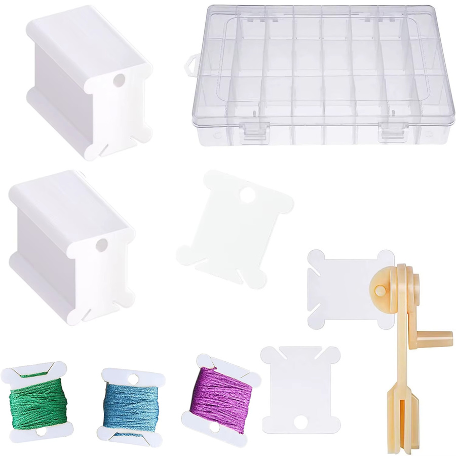 Stickgarn-Organizer-Box-Set aus Kunststoff mit Fächern und Garnspulen zur Aufbewahrung von Nähzubehör - Bild 1