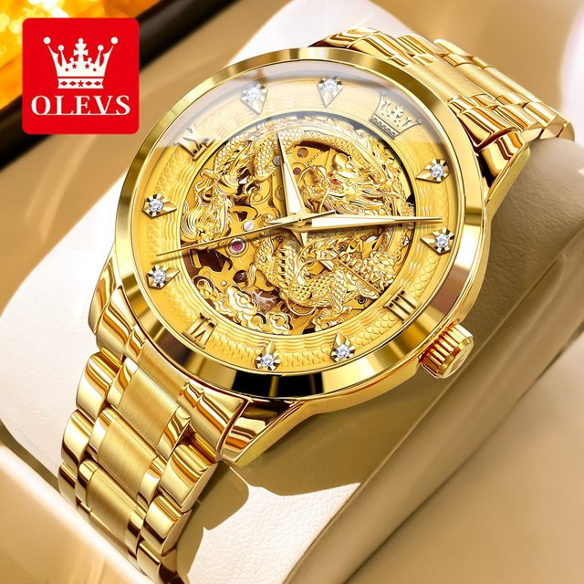 OLEVS Armbanduhr, Automatik, Edelstahl, Gold, Herren - Bild 1