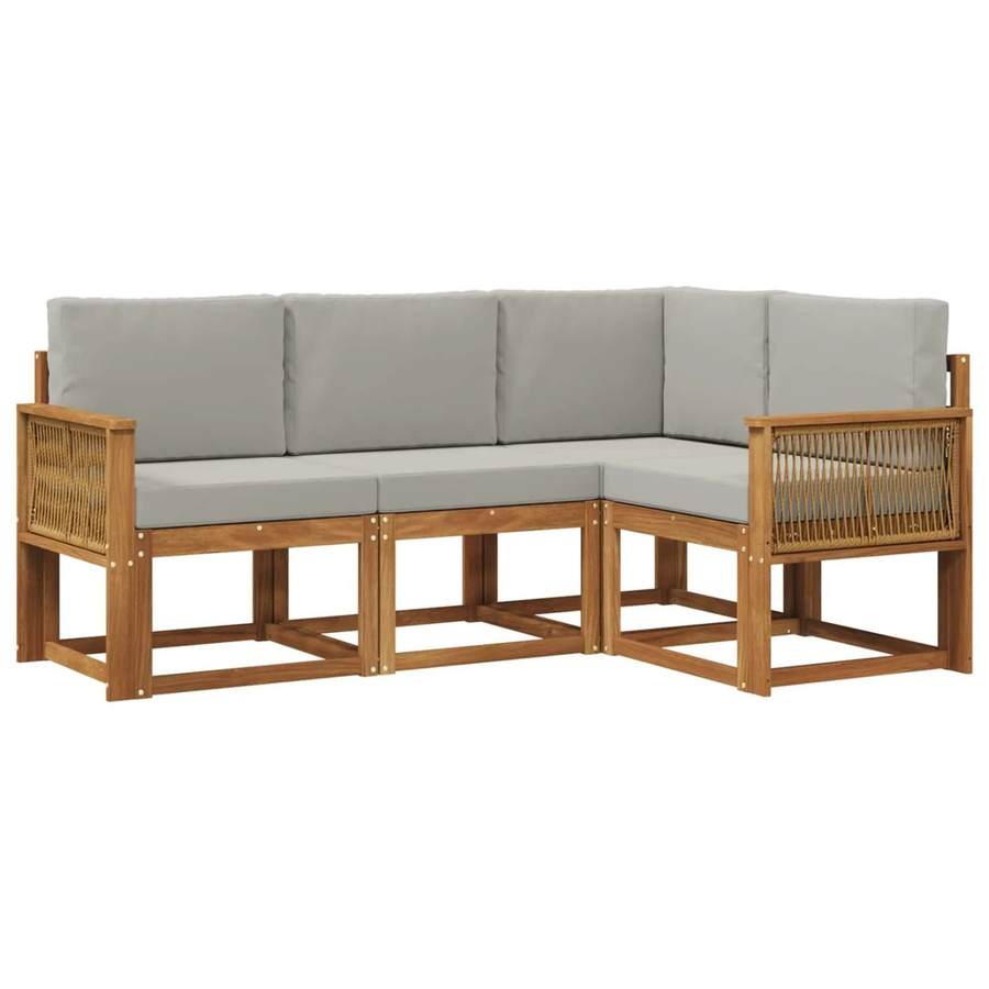 vidaXL Outdoor-Sofagarnitur in L-Form aus Massivholz-Akazie und grauem Polyester mit Sitzkissen und Rückenkissen - Bild 2