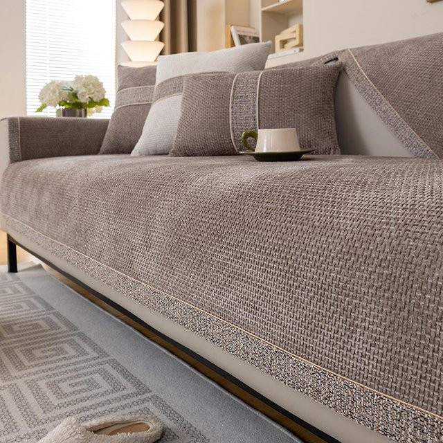 FeiXxiNG Luxus-Chenille-Sofabezug in Grau, weiches und rutschfestes Sofahandtuch für das Wohnzimmer, B/L: 70 x 180 cm - Bild 1