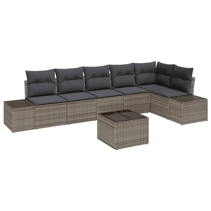 vidaXL Gartensofa-Set in L-Form aus Poly-Rattan und Akazienholz mit integriertem Speicher und Polstern in Hellgrau - Bild 2