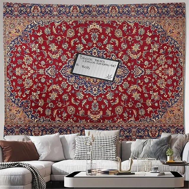 Vintage Perserteppich Wandteppich von JMG Household Supplies in Rot mit floralem Boho-Design, Breite: 300 cm, Höhe: 150 cm - Bild 1