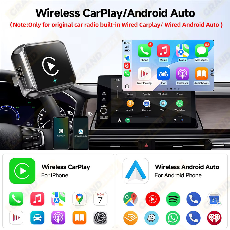 Grandnavi 4-in-1 Dongle Kabelloser CarPlay und Android Auto Adapter mit WLAN und Bluetooth in Schwarz - Bild 3