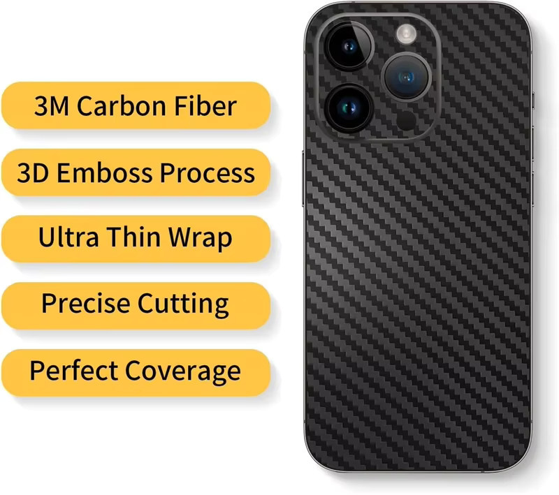 NMEGOU Kohlefaser-Schutzfolie für iPhone 17 Air 16 15 14 13 Pro Max Plus in Schwarz mit 3M Wrap Technologie - Bild 6