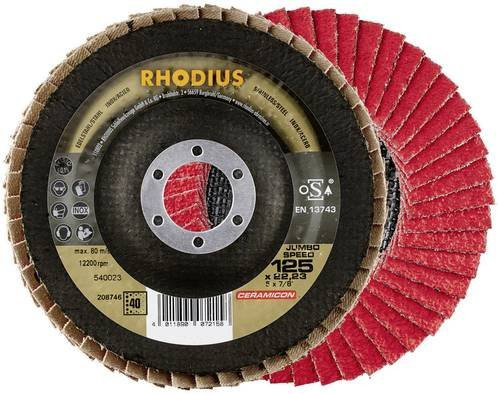 Rhodius JUMBO SPEED Fächerschleifscheibe in Rot, Durchmesser: 115 mm, Bohrungs-Ø: 22,23 mm, Körnung: 60, für Edelstahl - Bild 1