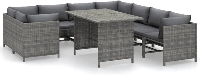 vidaXL 9-tlg Garten-Lounge-Set aus Poly Rattan mit Kissen in Grau - Bild 1