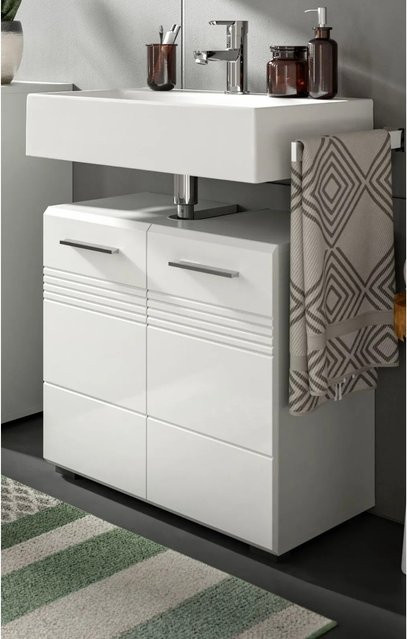 Waschbeckenunterschrank Carlo von Inn.Furn in Weiß und Grau Hochglanz mit Soft-Close-Türen und Regalen, Breite: 60 cm - Bild 1