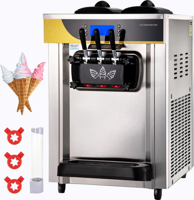 SucceBuy Soft-Serve-Eismaschine für den gewerblichen Einsatz, 2200W mit LCD-Display, Silber, Edelstahl - Bild 1