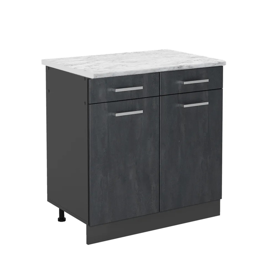 Vicco Küchenunterschrank R-Line Schubladenschrank in Schwarz Beton und Anthrazit mit Marmor-Optik, Breite: 80 cm - Bild 2