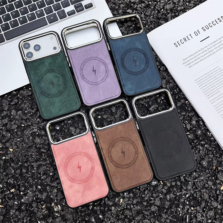 Xeber Magnetische Lederhülle für iPhone mit Wireless Charging und MagSafe Schutzfunktion in Braun und Lila - Bild 3