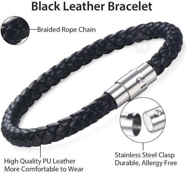 Yiran pet products Armband, Leder, Edelstahl, Schwarz, Herren, 20 cm - Bild 1