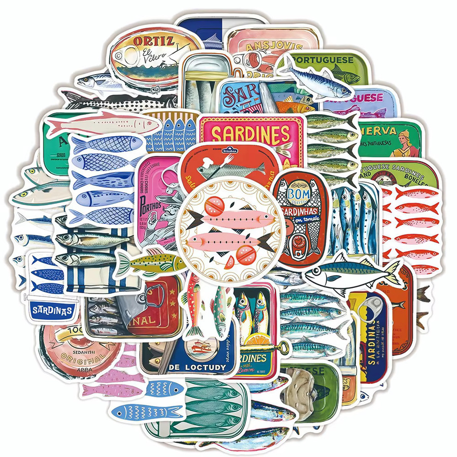 Rspctou Kawaii Sardinen-Cartoon-Aufkleber, Aufkleber, 10 Stück - Bild 2