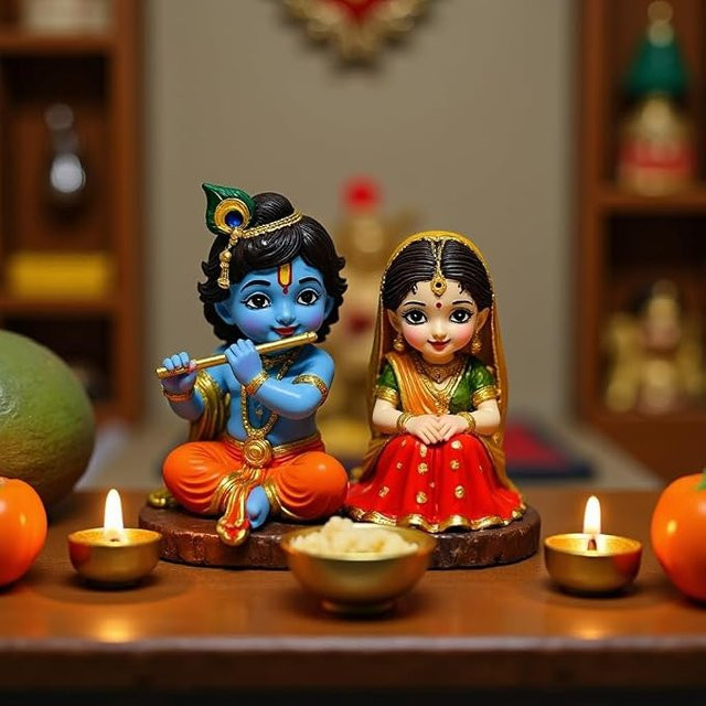 ISKCON Radha Krishna Idol in Grau als Tischdekoration - Bild 1