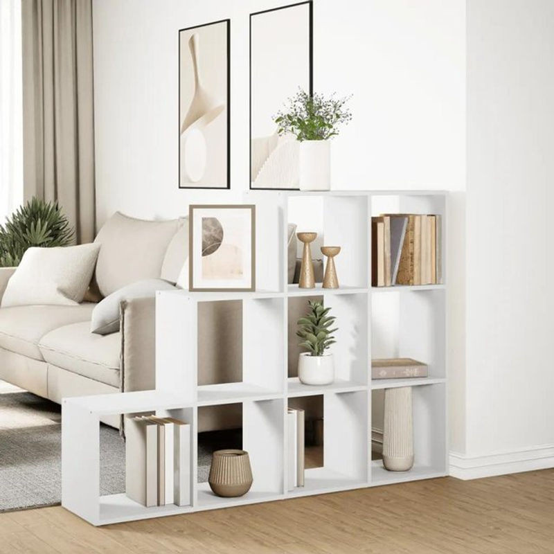 vidaxl Raumteiler-Bücherregal aus Holzwerkstoff in Weiß, 3 Stufen, B/T/H: 137,5 x 29 x 103,5 cm - Bild 1