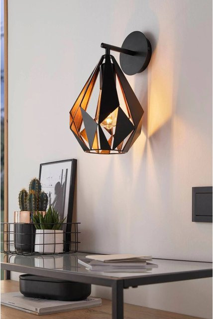 Eglo Wandleuchte Carlton 1 moderne 1-flammige Wandlampe in Schwarz-Kupfer mit E27 Fassung - Bild 1
