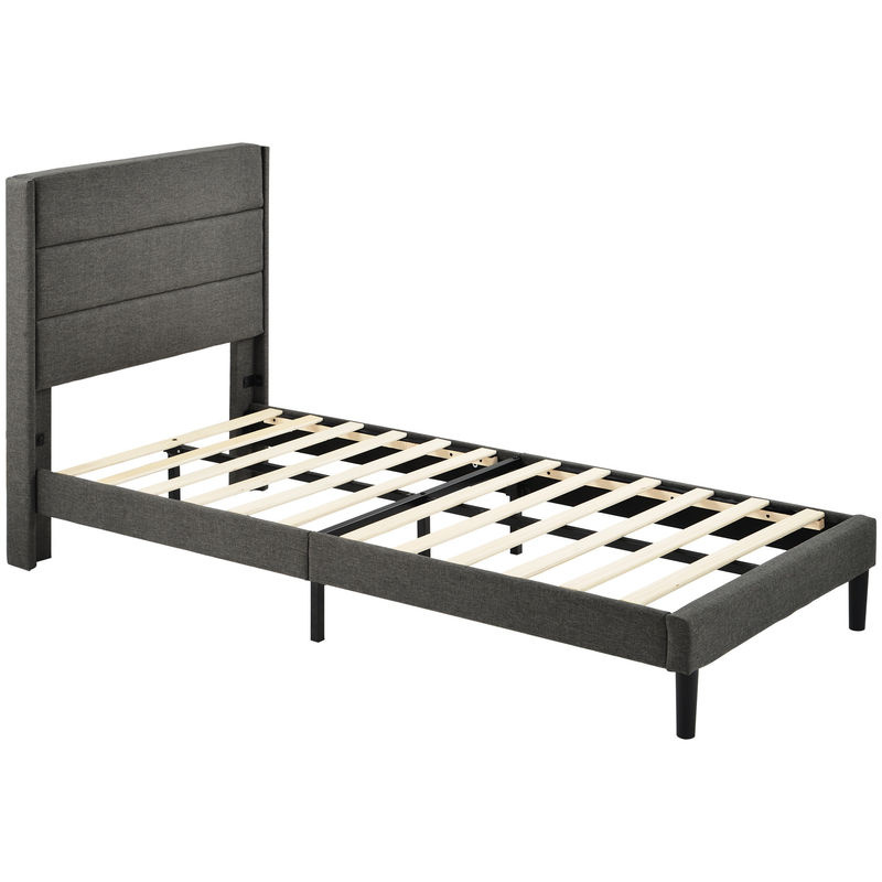Modernes Einzelbett Aosom in Dunkelgrau mit Leinenoptik Bezug und Unterlager B/T/H: 90 x 200 x 111 cm - Bild 2