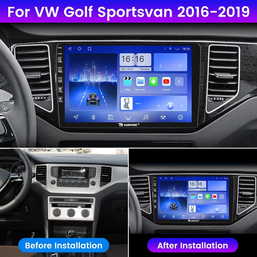 KUNFINE Android Autoradio für VW Golf Sportsvan 2016-2019 mit Octa-Core Prozessor, GPS-Navigation, IPS-Bildschirm, Carplay und Android Auto in Schwarz - Bild 2