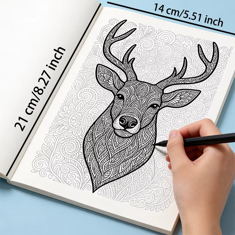 Mandala-Malbuch für Erwachsene mit Tier- und Charaktermotiven, Stressabbau-Skizzenbuch zum Nachzeichnen von Linien, Weiß, Breite: 24,0 cm, Höhe: 24,0 cm - Bild 1