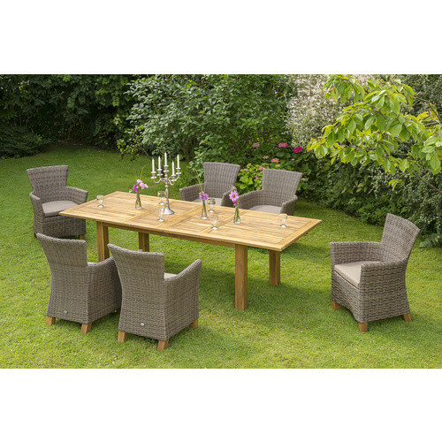 Merxx Gartenmöbelset Toskana aus Akazienholz und Aluminium in Natur und Beige mit 6 Sitzplätzen und Ausziehtisch - Bild 3