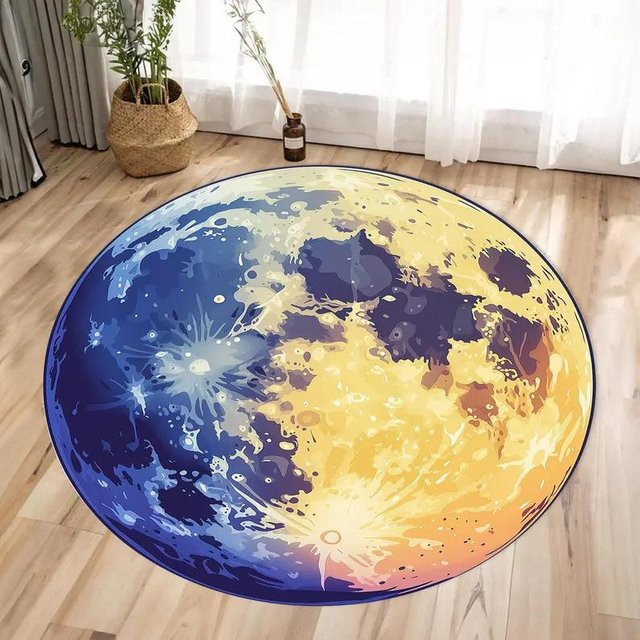Runder Teppich Karpetti mit Weltraum-Mond-Design in Grau und Blau, Durchmesser: 40 cm - Bild 1
