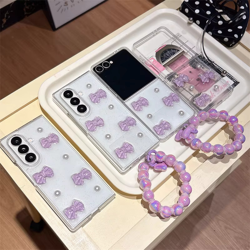 Luxuriöse 3D-Schleifenknoten-Perlen-Glitzer-Handyhülle mit Armband für Samsung Galaxy Z Flip7, Z Flip6, Z Flip5, Z Flip4, Z Flip3 und Z Flip7 FE, stoßfeste Schutzhülle - Bild 3