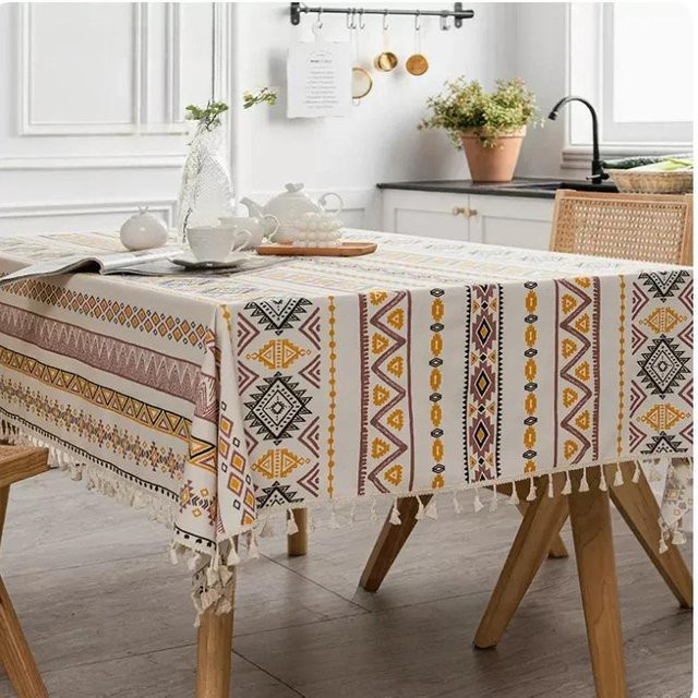 Rechteckige Tischdecke von Super Six mit Quastenrand in Multicolour, wasserabweisend und pflegeleicht, B/T: 90 x 90 cm - Bild 1