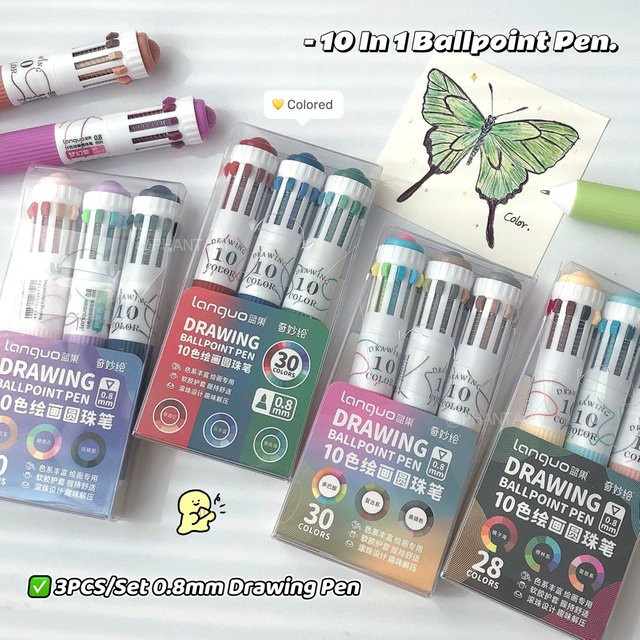 3er-Set 10-in-1 Mehrfarben-Kugelschreiber mit 0,8 mm Stiftspitze für Schule und Büro - Bild 1