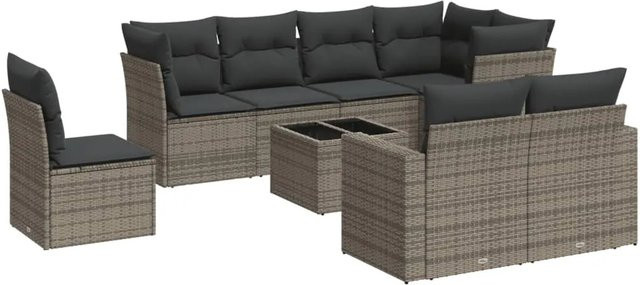 vidaXL 9-teilige Garten-Sofagarnitur aus Poly-Rattan mit Kissen in Grau - Bild 1