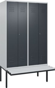 C+P Spind Classic PLUS Schwarz-Weiß-Spind mit Bank, 4 Abteile, B/T/H: 212 x 120 x 81,5 cm, mit Zylinderschloss und auskragender Kunststoff-Sitzfläche - Bild 1