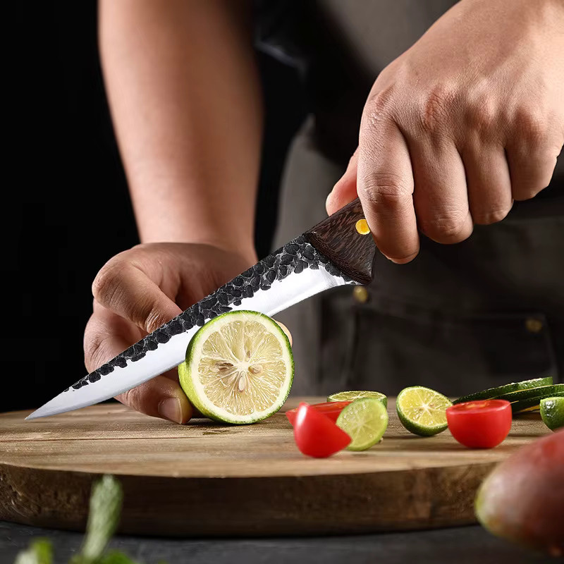 InLeung Handgeschmiedetes Utility-Schneidemesser mit Holzgriff zum Filetieren von Fleisch, Fisch und Obst - Bild 4